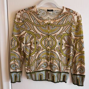 Womens J Crew 100% Merino Wool Paisley Abstract Baroque Cardigan Small